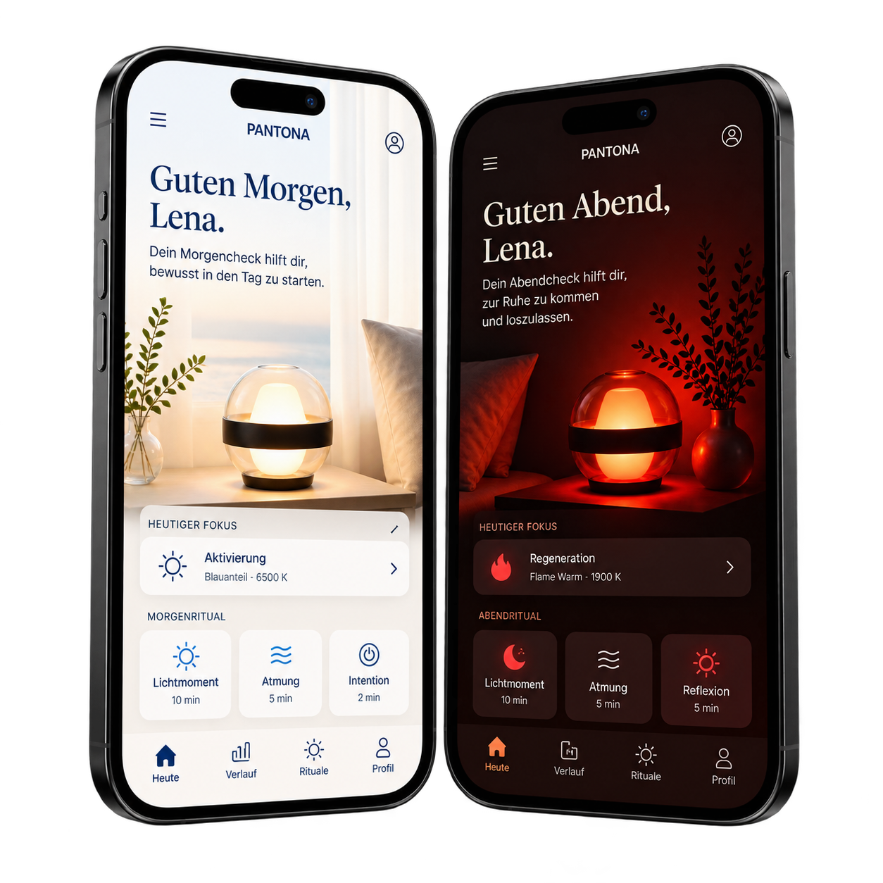 Pantona App mit Morgen- und Abendansicht
